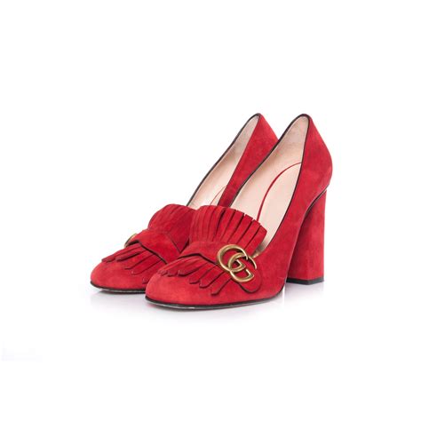 gucci red suede pumps|gucci marmont platform pumps.